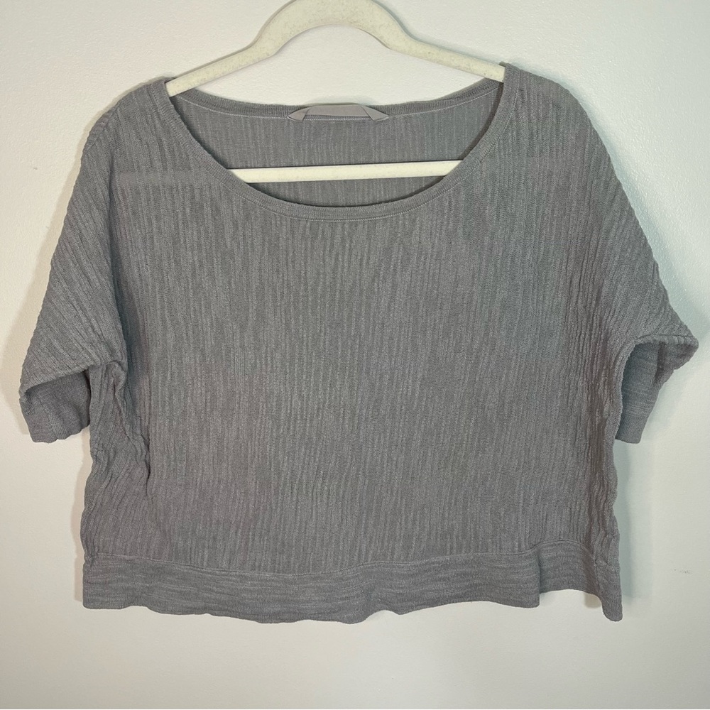 Athleta Linen Blend Gauzy Boxy Gray Cropped Women's Top Size S